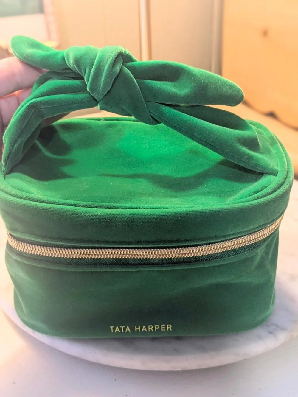 TATA HARPER Emerald Green Velvet Cosmetics Case